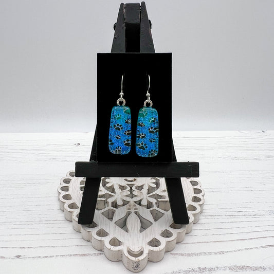 Teal Paws Glass Earrings