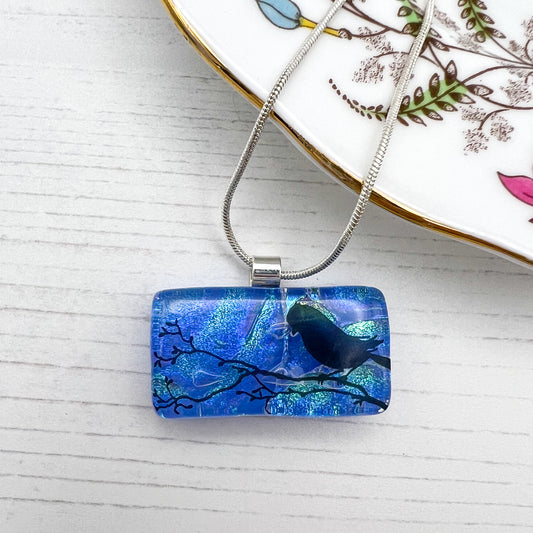 Bird on Branch Glass Necklace