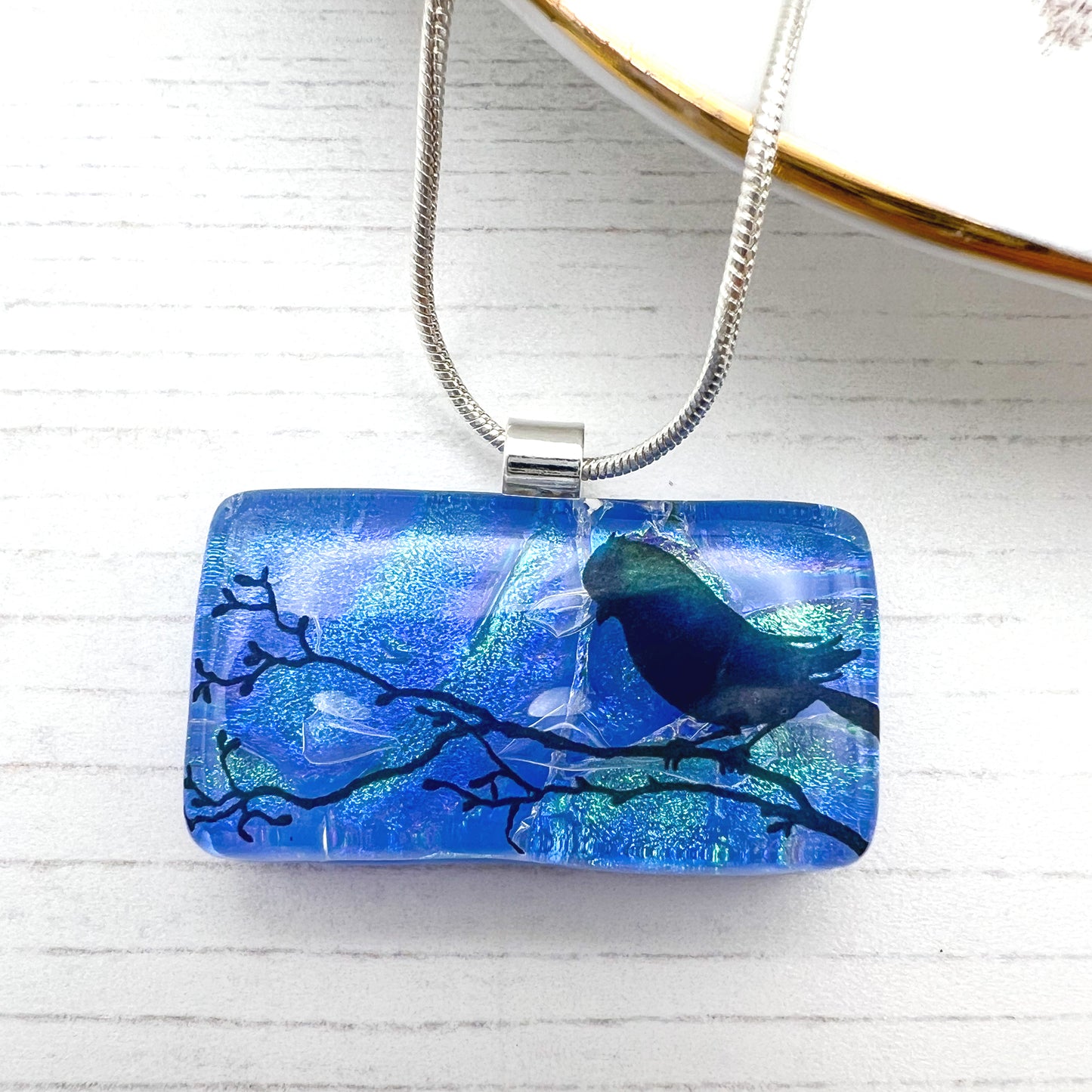 Bird on Branch Glass Necklace