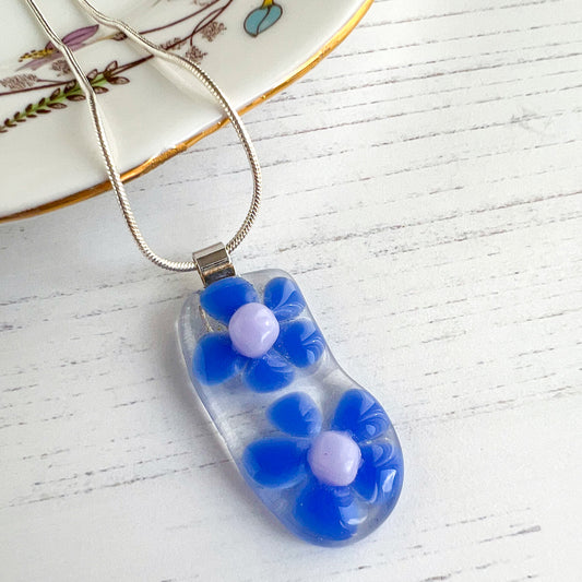 Blue Floral Glass Necklace