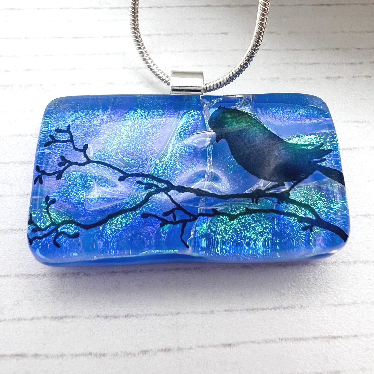 Bird on Branch Glass Necklace
