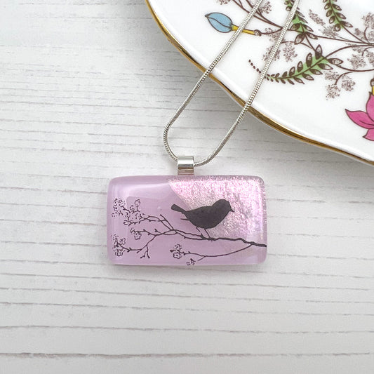 Pink Bird Glass Necklace