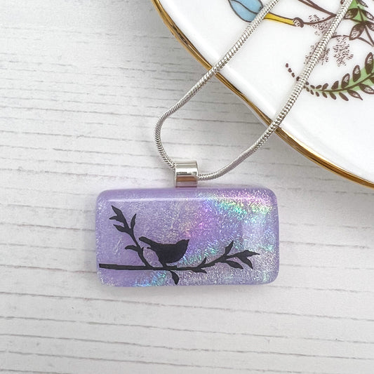 Lilac Bird Glass Necklace