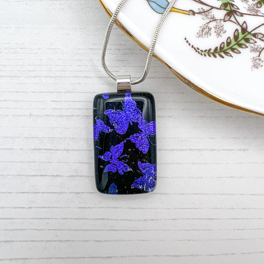 Purple Butterflies Glass Necklace