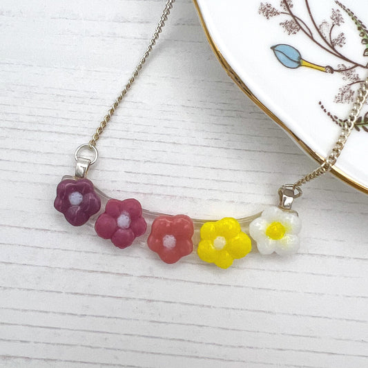 Purple Pink Flowers Necklace