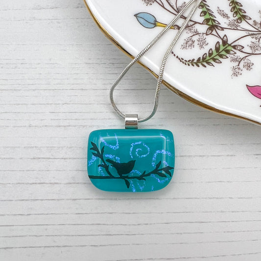 Swirl Bird Glass Necklace