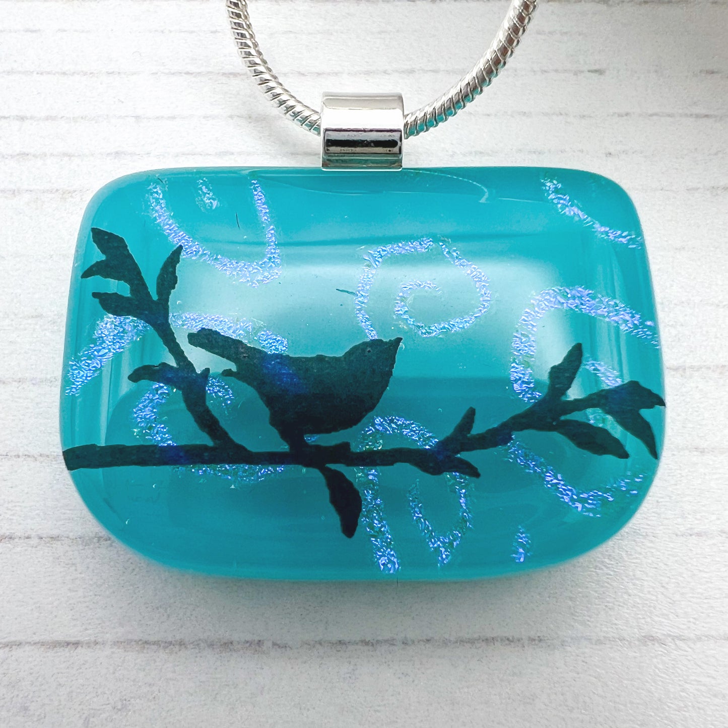 Swirl Bird Glass Necklace