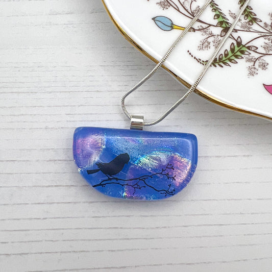 Bird on a Branch Glass Necklace