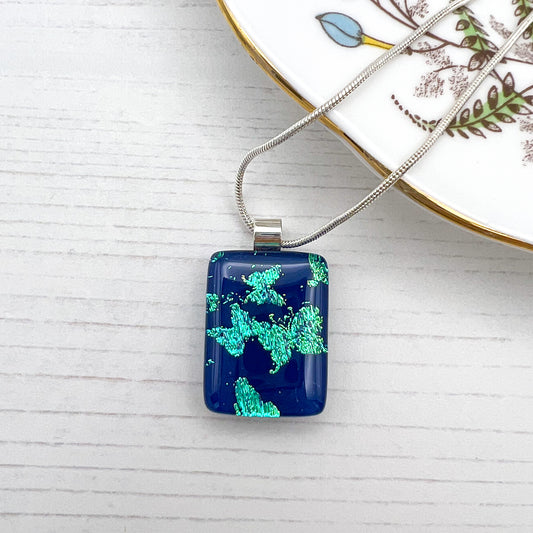 Blue Butterflies Glass Necklace