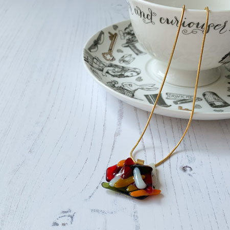 Abstract Dichroic Glass Necklaces - Reds, Oranges, Yellows