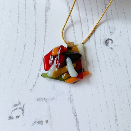 Abstract Dichroic Glass Necklaces - Reds, Oranges, Yellows