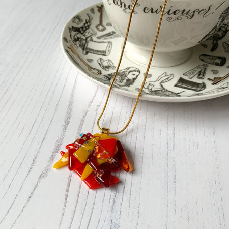 Abstract Dichroic Glass Necklaces - Reds, Oranges, Yellows