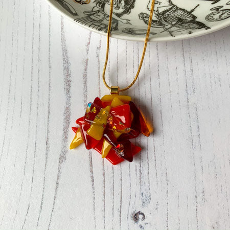 Abstract Dichroic Glass Necklaces - Reds, Oranges, Yellows