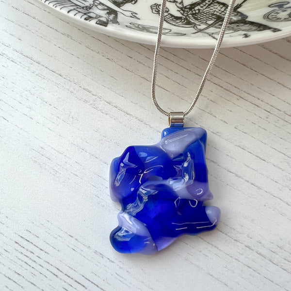 Abstract Dichroic Glass Necklaces - Blues