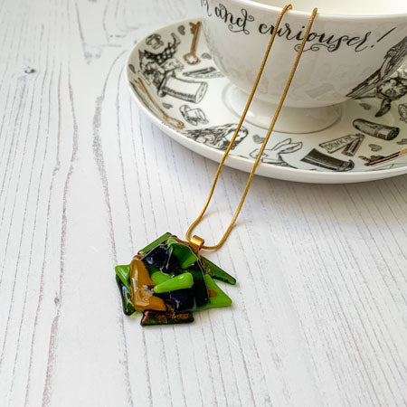 Abstract Dichroic Glass Necklaces - Greens