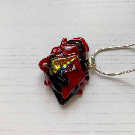 Abstract Dichroic Glass Necklaces - Reds, Oranges, Yellows