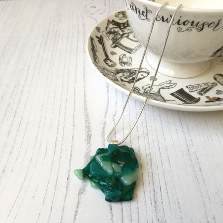 Abstract Dichroic Glass Necklaces - Greens
