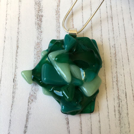 Abstract Dichroic Glass Necklaces - Greens