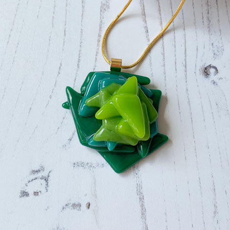 Abstract Dichroic Glass Necklaces - Greens