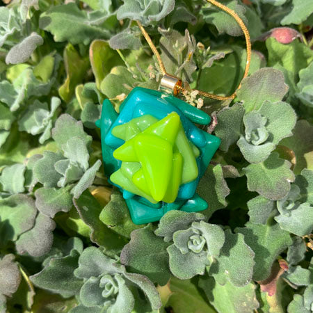 Abstract Dichroic Glass Necklaces - Greens