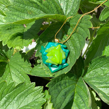 Abstract Dichroic Glass Necklaces - Greens