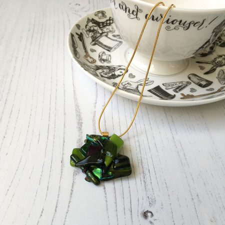 Abstract Dichroic Glass Necklaces - Greens