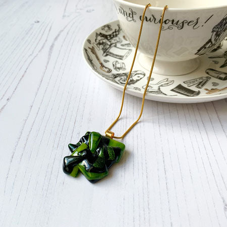 Abstract Dichroic Glass Necklaces - Greens