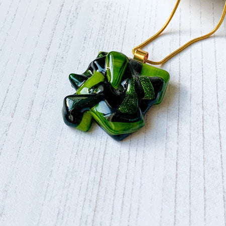 Abstract Dichroic Glass Necklaces - Greens