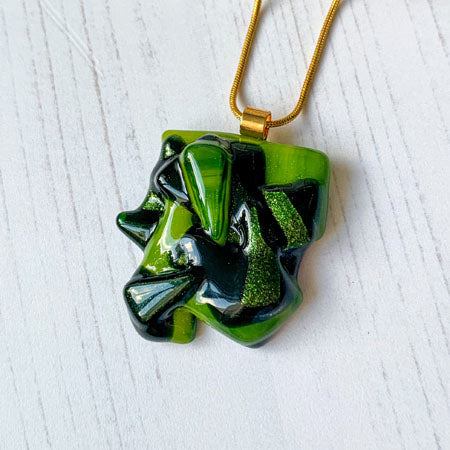 Abstract Dichroic Glass Necklaces - Greens