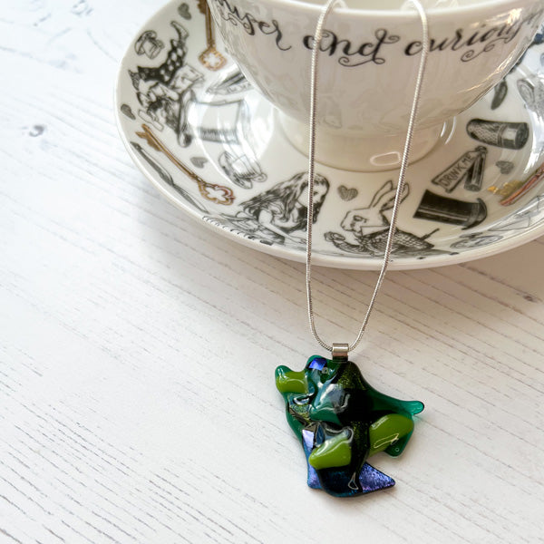 Abstract Dichroic Glass Necklaces - Greens