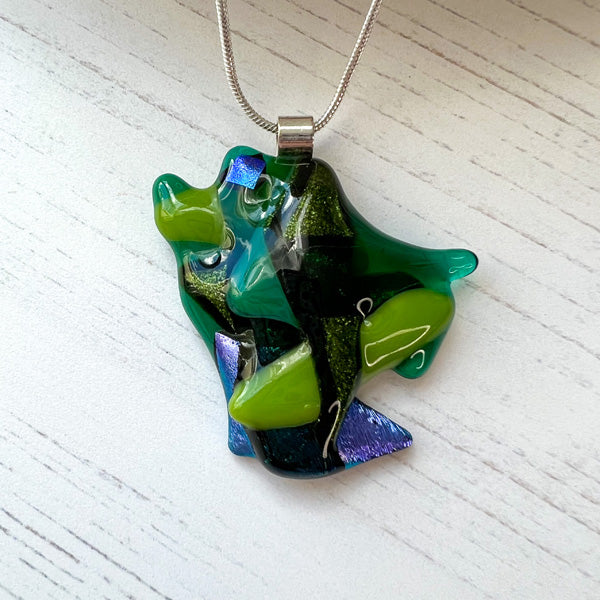 Abstract Dichroic Glass Necklaces - Greens
