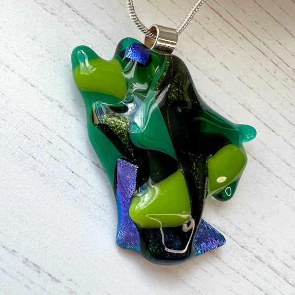 Abstract Dichroic Glass Necklaces - Greens