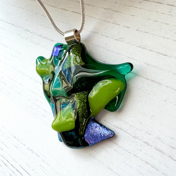Abstract Dichroic Glass Necklaces - Greens