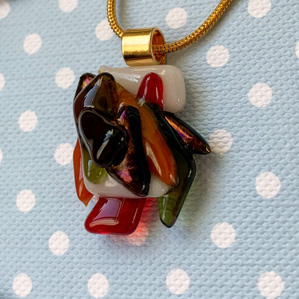 Abstract Dichroic Glass Necklaces - Reds, Oranges, Yellows