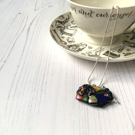 Abstract Dichroic Glass Necklaces - Pinks, Purples
