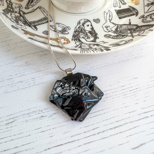 Navy Abstract Dichroic Glass Necklace
