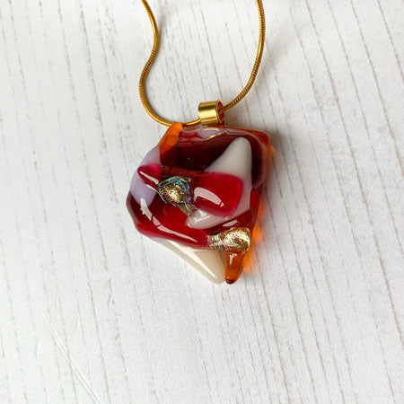 Abstract Dichroic Glass Necklaces - Reds, Oranges, Yellows