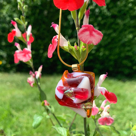 Abstract Dichroic Glass Necklaces - Reds, Oranges, Yellows