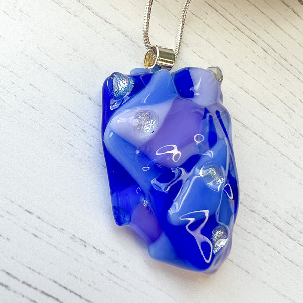 Abstract Dichroic Glass Necklaces - Blues