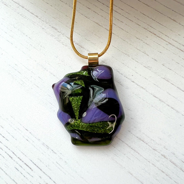 Abstract Dichroic Glass Necklaces - Greens