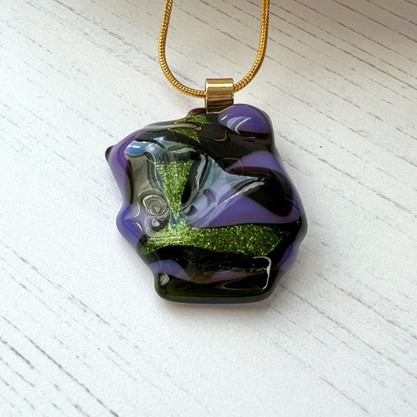 Abstract Dichroic Glass Necklaces - Greens