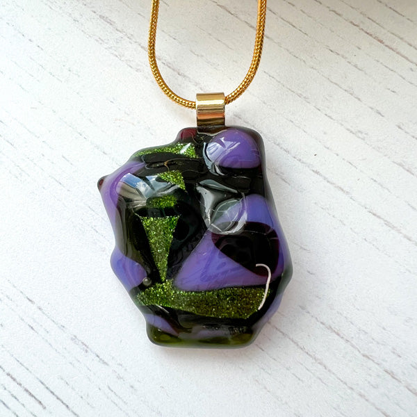 Abstract Dichroic Glass Necklaces - Greens