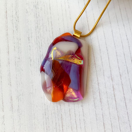 Abstract Dichroic Glass Necklaces - Reds, Oranges, Yellows