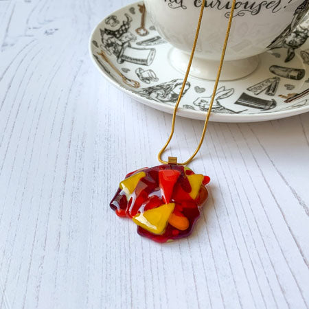 Abstract Dichroic Glass Necklaces - Reds, Oranges, Yellows
