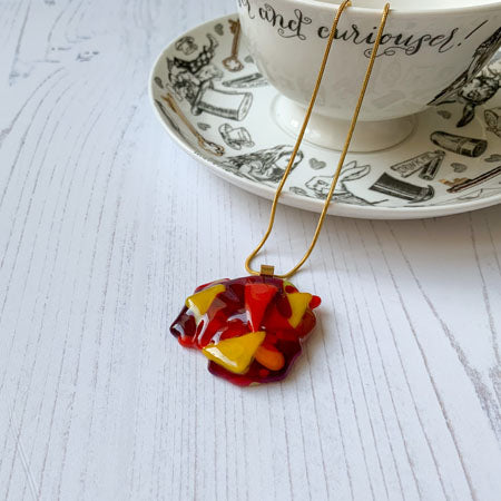 Abstract Dichroic Glass Necklaces - Reds, Oranges, Yellows