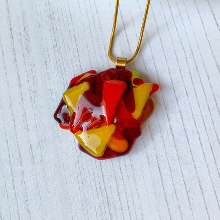 Abstract Dichroic Glass Necklaces - Reds, Oranges, Yellows