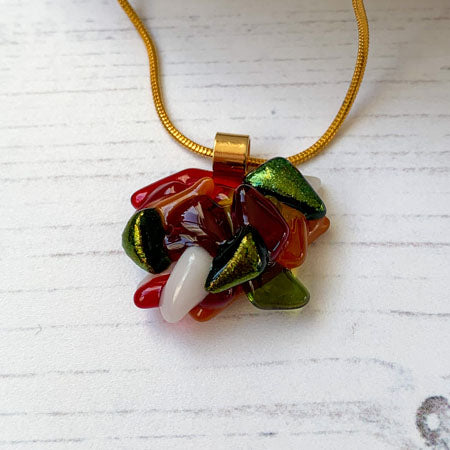 Abstract Dichroic Glass Necklaces - Reds, Oranges, Yellows