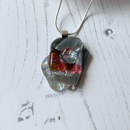 Abstract Dichroic Glass Necklaces - Greys