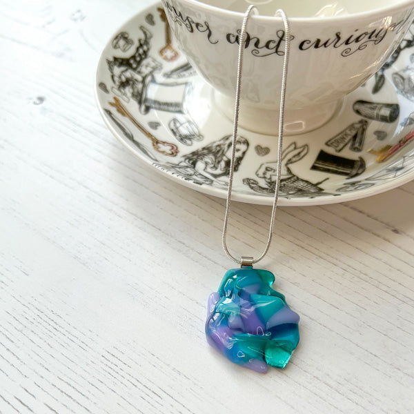 Abstract Dichroic Glass Necklaces - Greens