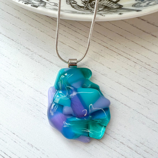 Abstract Dichroic Glass Necklaces - Greens